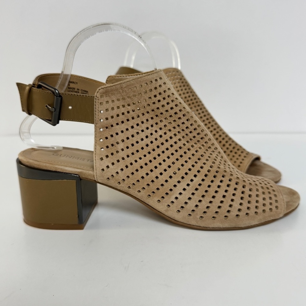 Anthropologie Gunmetal Darcy Slingback Bootie Heels Open Toe Neutral Beige 9